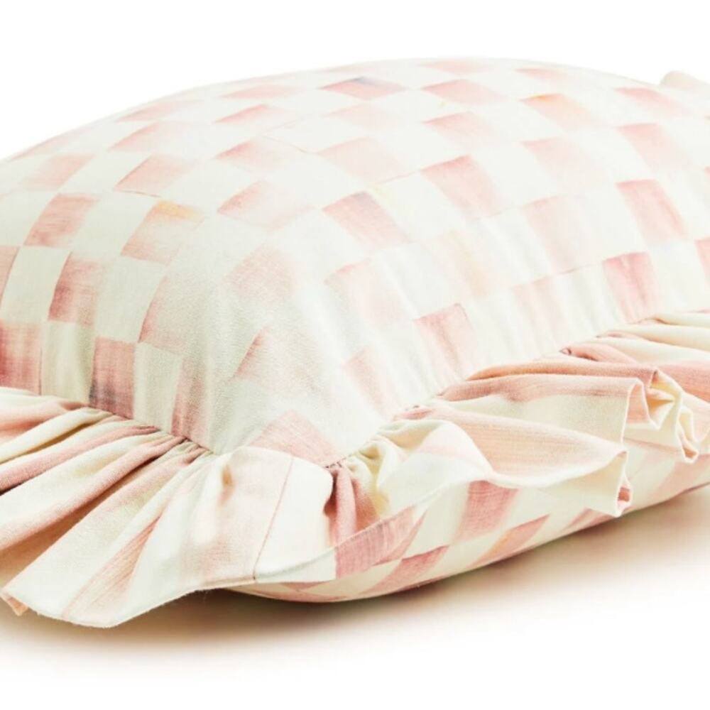 NEW MacKenzie-Childs Rosy Check Ruffle Lumbar Throw Pillow 14x18x6 - Picture 2 of 9